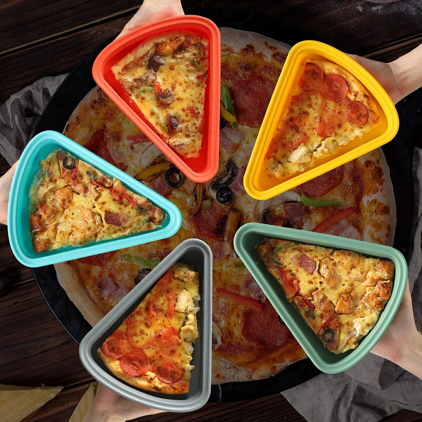 Reusable Silicone Leftover Pizza Slice Container -Green,3sets