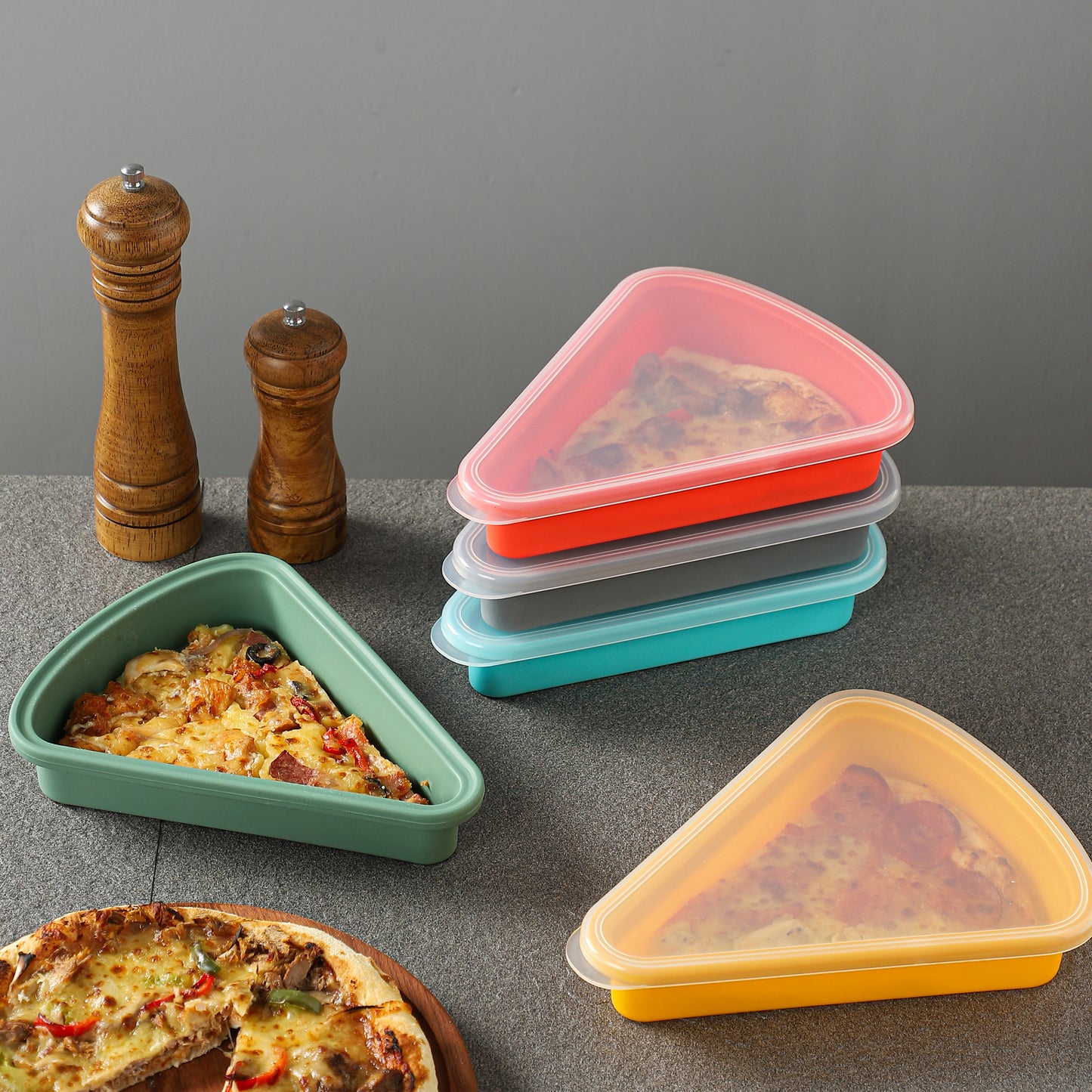 Reusable Silicone Leftover Pizza Slice Container -Green,3sets