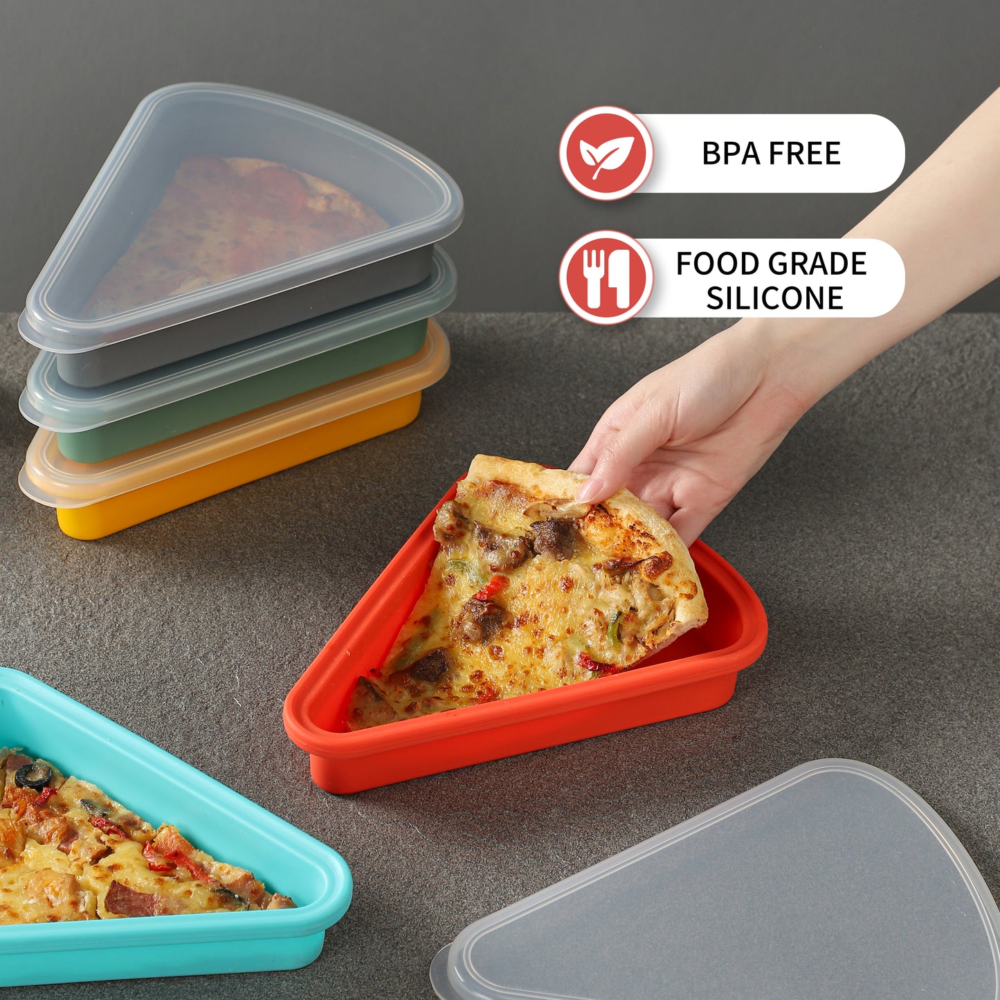 Reusable Silicone Leftover Pizza Slice Container -Green,3sets