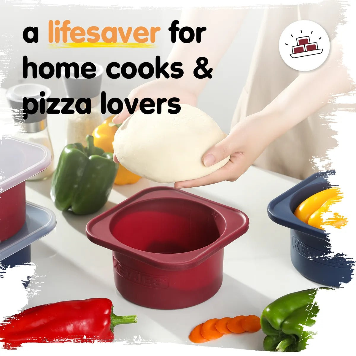 1000ml Pizza Dough Proofing Containers (4-Pack, Cranberry) for 12