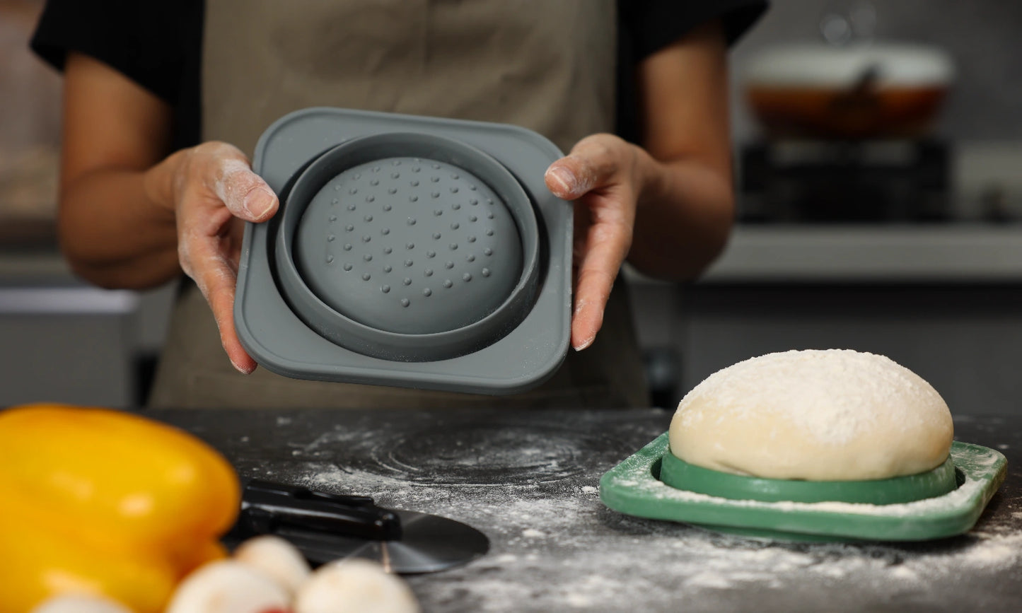 PopOut Series 1000ml Collapsible Pizza Dough Proofing Containers (2-Pack, Space Grey) for 12–16 Inch Pizzas