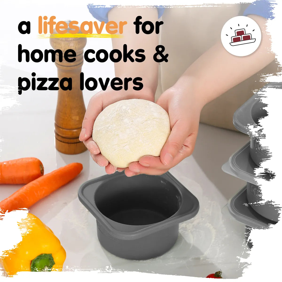 500ml Pizza Dough Proofing Containers (4-Pack, Space Gray) for 10–12 Inch Pizzas